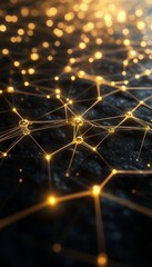 Poster - Golden Network Points of Light Interconnected by Lines, Network Connections, Abstract Background.