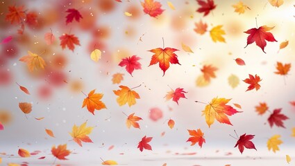 Wall Mural - colorful autumn leaves falling gracefully against a softly blurred background in a serene, tranquil 