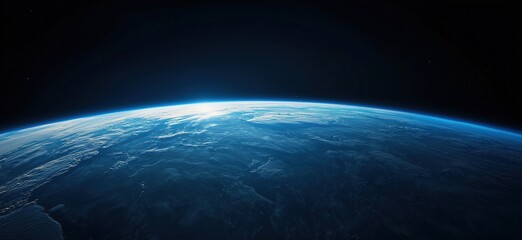 Wall Mural - Earth from Space with Dark Blue Sky and Glowing Horizon Line