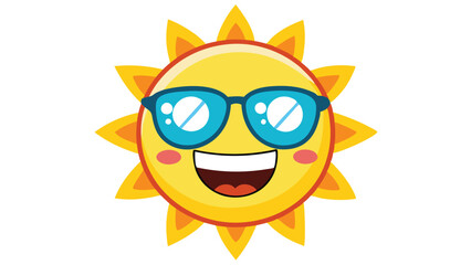 Poster - Bright and cheerful cartoon sun wearing sunglasses radiating happiness in a clear blue sky during a sunny day