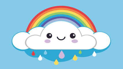 Poster - Cute smiling cloud with a rainbow and raindrops in a bright blue sky depicting a cheerful weather illustration suitable for children