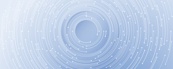 Fototapete - Futuristic technology background with white circle circuit wires on light blue motherboard. AI chip or semiconductor concept. Abstract tech bg. Modern web banner. Digital vector illustration.