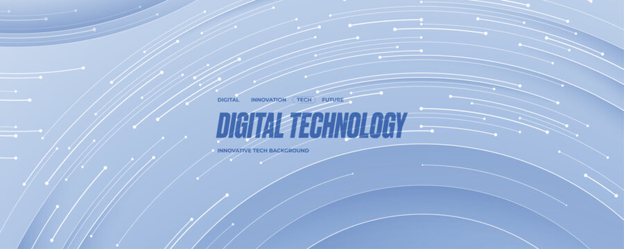 Abstract technology background with thin lines and circle circuit wires on circuit AI board. Tech bg. Blue elegant web banner for presentation. Modern white digital backdrop. Vector illustration.
