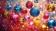 © nanskyblack - A vibrant Christmas tableau, where baubles, tinsel, and snowflakes twirl against an abstract backdrop, offering an ample copy space for adding festive text or design elements, inviting viewers to