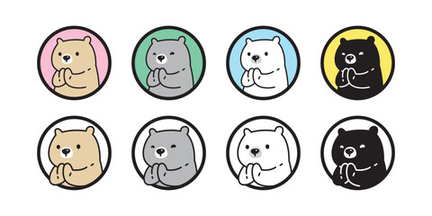 Wall Mural - bear polar icon hello sawaddee vector thai teddy pet cartoon character logo round symbol illustratio