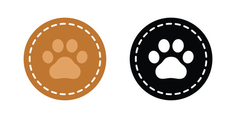 Wall Mural - dog paw cat footprint icon leather cutting dash line vector kitten french bulldog bear pet cartoon r