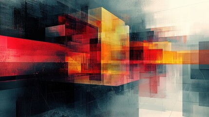 Poster - Dynamic abstract composition of colorful geometric shapes digital art vibrant environment