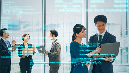 Poster - オフィスで会議する人々とデジタルテクノロジー