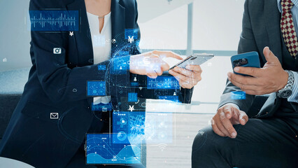 Aufkleber - Businessman using a smartphone and communication network concept