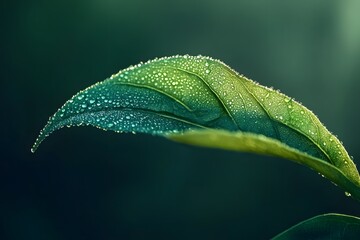 Wall Mural - green leaf with water drops
