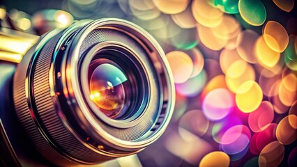 Poster - Analog vs Digital Photography: Bokeh Blurred Background, Camera Lens, Film Grain
