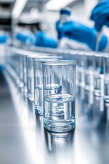 Poster - Close Up, Group of Glass Beakers Inside Laboratory, Medical Experimentation with Science Equipment