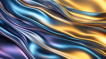 Wall Mural - abstract metallic waves: a mesmerizing close-up of swirling, iridescent metallic fabric in vibrant h