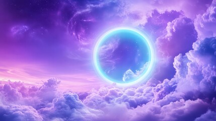 Wall Mural - celestial orb: an ethereal glowing orb floats gracefully amidst a sea of pastel-colored clouds, crea