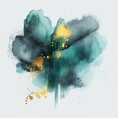 Poster - Teal and Gold Ink Splats on Dark Gray Watercolor Artistic Design