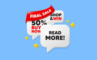 Poster - Read more speech bubbles. Final sale flag ribbon. Read More tag. Navigation sign. Get description info symbol. Discount chat bubbles with 3d sparkles. Vector