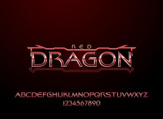 Fototapete - fantasy glossy chrome red dragon with futuristic frame text effect