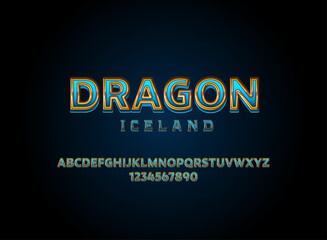 Fototapete - fantasy golden blue dragon iceland text effect game logo