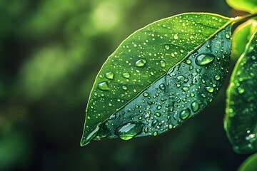 Wall Mural - green leaf with water drops