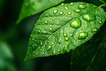 Wall Mural - green leaf with water drops