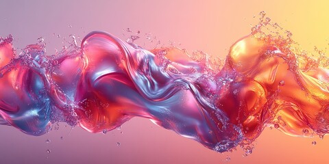 Poster - Fluid motion of colorful water waves against a gradient background showcasing vibrant hues and dynamic shapes
