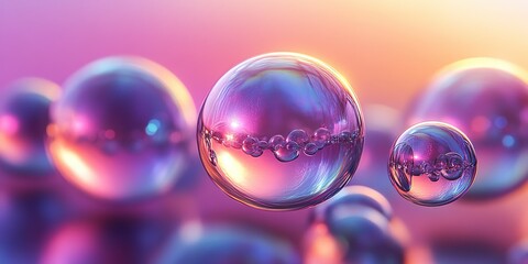 Poster - Colorful bubbles floating in soft light create a dreamy atmosphere in a serene setting