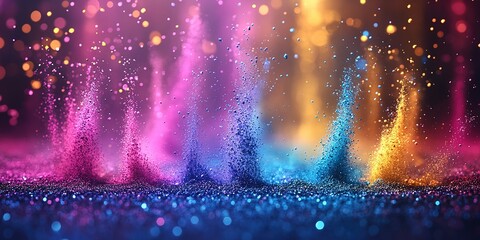 Poster - colorful powder particles create vibrant bursts against a shimmering background during an artistic e
