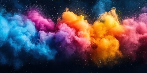 Poster - Vibrant explosion of colorful powder creates a mesmerizing display against a dark background