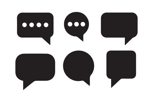 speech bubble message icon silhouette vector illustration in black and white, set against a white background