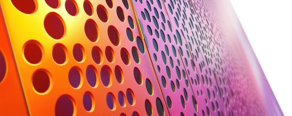 Poster - Colorful abstract wall design with circular perforations in gradient hues, copy space for text