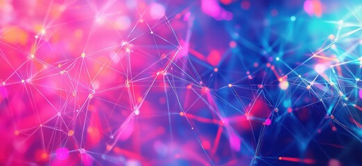 Poster - Abstract colorful network connections with vibrant pink and blue hues, copy space for text