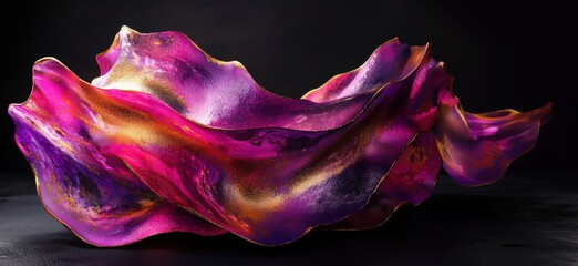 Poster - Colorful abstract fabric sculpture with flowing shapes and vibrant textures, copy space for text