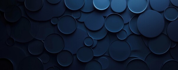Poster - Dark blue abstract background with overlapping circular shapes and textures, copy space for text