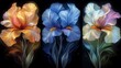 © heinng - Vibrant Iris Triptych Soft Light Painting. AI Generated