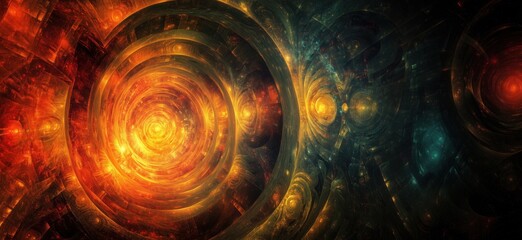 Poster - Abstract cosmic swirl pattern with vibrant orange and blue hues in digital art, copy space for text