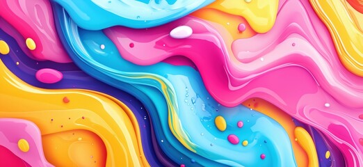 Poster - Colorful abstract fluid art with vibrant swirls and glossy textures, copy space for text
