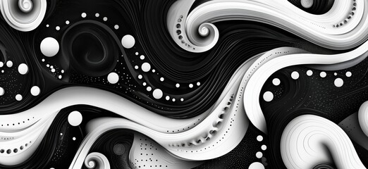 Poster - Abstract black and white swirling patterns with dynamic shapes and textures