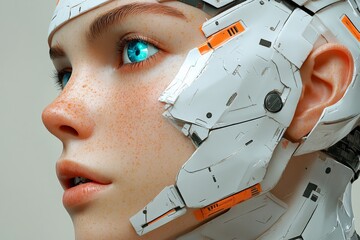 Aufkleber - Futuristic android with detailed features showcases advanced technology and design in close-up view