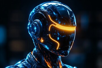 Poster - Futuristic robotic figure with illuminated features in a high-tech environment