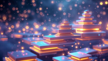 Poster - Colorful abstract composition showcasing illuminated geometric shapes against a dreamy backdrop with sparkling lights