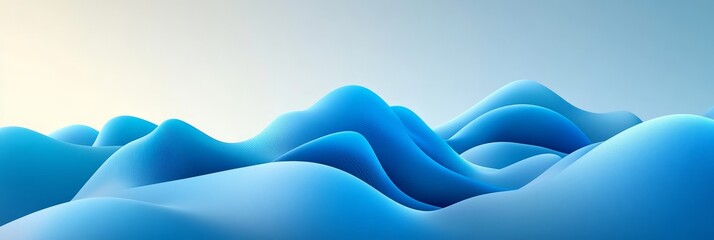 Poster - Flowing, Abstract, Blue Waves And Shapes With Depth, Creating A Minimalist Landscape Design