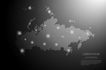 Wall Mural - Abstract image Russia map from point Gray and glowing stars on a dark background. Vector illustration eps 10.	
