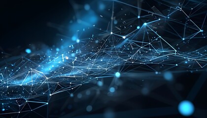 Fototapete - Dynamic blue digital flow virtual space abstract animation tech environment close-up data visualization