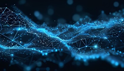 Fototapete - Dynamic digital waves representing data flow virtual environment motion graphics sci-fi aesthetic