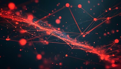 Poster - Dynamic red network connections abstract visuals digital art high-tech environment close-up innovation concept