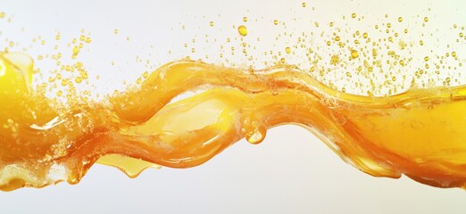 Poster - Dynamic splash of orange liquid creating waves and droplets against a light background