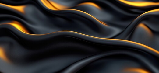 Poster - Black satin fabric with glowing orange highlights creating a luxurious texture