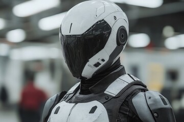 Aufkleber - Futuristic humanoid robot in a high-tech environment with a sleek design and advanced features