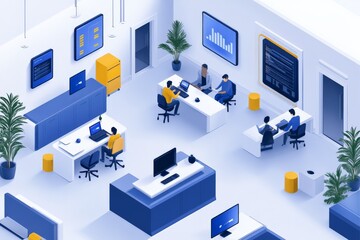 Aufkleber - Collaborative workspace in a modern office featuring team members engaged in various tasks