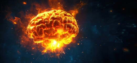 Poster - explosive brain concept representing creativity and intelligence in digital art